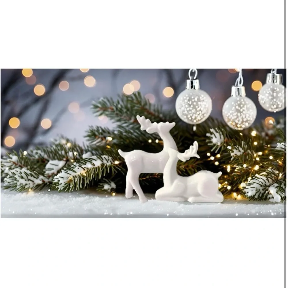 NEW West Elm Modern White Ceramic Deer Holiday Christmas Figurines Set of 2